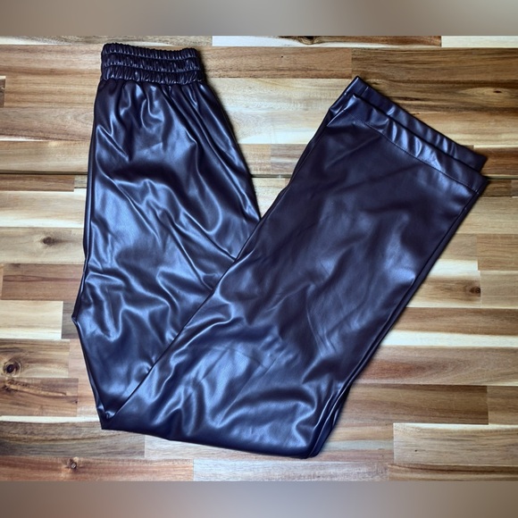 Commense Chocolate Brown Wide Leg Elastic Waist Drawstring Faux Leather Pants Sm - Picture 3 of 10